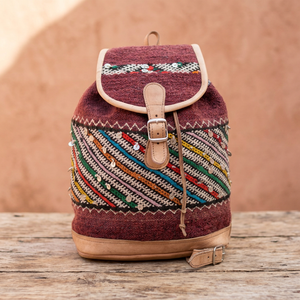 Sac à dos Kilim en laine fait main avec accents en cuir, style classique, sac de voyage unisexe, durable - Product Image 1