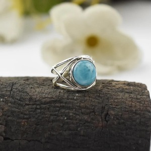 Anillo de Plata de Ley 925 con Larimar Azul Natural Único, Engaste de Bisel Vintage, Joyería Hecha a Mano, Certificado por Terceros, Regalo - Product Image 5
