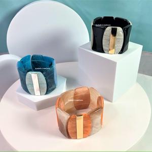 ZAMZAM IMPEX 2025 New Arrival Premium Quality Lightweight Hand Curved Custom Blue Resin Bead Stretch Wide <b>Fashion</b> <b>Wrap</b> <b>Bracelets</b> - Product Image 5