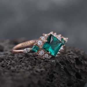 6 mm princesa corte laboratorio cultivado Esmeralda 10K anillo de oro sólido princesa forma verde esmeralda anillo hecho a mano Tono de Metal personalizado/pureza - Product Image 4