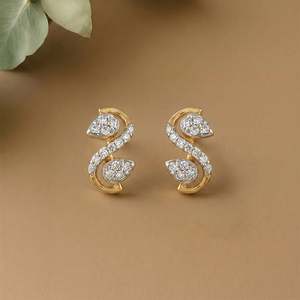 14k <b>Rose</b> <b>Gold</b> Brilliant Mist <b>Stud</b> <b>Earrings</b> with Diamond and Zircon - Product Image 1
