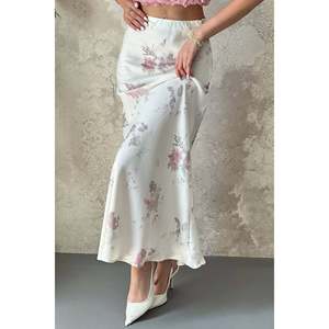 Off-<b>white</b> satin soft floral <b>skirt</b> - Ecru - Product Image 4