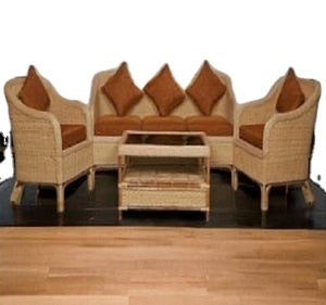 โซฟาหวายพร้อมโต๊ะกาแฟเฟอร์นิเจอร์หวาย6ชิ้นทำจากหวายสำหรับระเบียงโรงแรมลานสวนหลังบ้านสระว่ายน้ำ