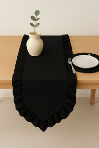 Elegante camino de mesa con volantes negro elegante 40x150cm(15 "x 59") Acento decorativo para cocina Comedor Mesas auxiliares de café para boda - Product Image 6