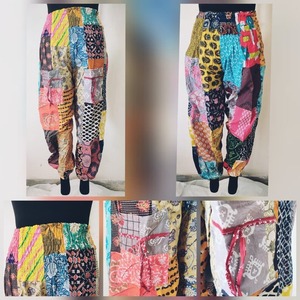Pantalones harén de retazos surtidos multicolores hechos a mano con cintura alta elástica y bolsillos moda de verano - Product Image 3