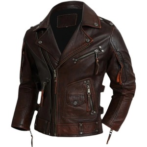 Lona de cuero genuino Slim Fit hombres cremallera solapa impermeable transpirable Retro Casual Otoño Invierno chaqueta negro rojo marrón 1 pieza - Product Image 4