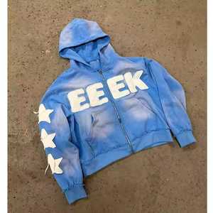 Custom Distressed Patchwork Men's Sweatsuit <b>Zip</b> <b>up</b> <b>Hoodie</b> Flared Pants Tracksuit men Acid Washed Sweatpants and <b>Hoodie</b> Set - Product Image 2