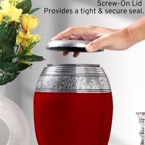 Red & Silver Handcrafted Aluminum Cremation Urn for Adults Secure Durable Funeral Memorial <b>Ashes</b> <b>Keepsake</b> Custom Size - Product Image 4