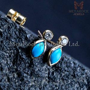 Marquise ต่างหูเม็ดเดี่ยวรูปเทอร์ควอยซ์,ต่างหูเม็ดเพชรสีทอง14K สีเหลืองล้วนมินิมอลเครื่องประดับแฟชั่นขายส่ง - Product Image 2