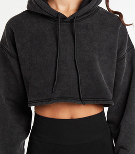 Hoodie court surdimensionné pour femme, délavé à l'acide, en polaire ultra douce, style streetwear, personnalisable, vente en gros, fournisseur en marque blanche - Product Image 4