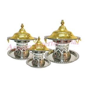 Luxe Look Dates Bol De Service Magnifique Métal Plaqué Argent Taille Personnalisée Forme Ronde Arabe Dates Bol Snack Plat Avec Couvercle - Product Image 4