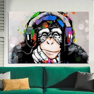 Tableau imprimé sur toile : Art mural vibrant sur verre trempé avec motif singe, toile encadrée - Product Image 1