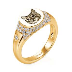 Bague signet personnalisée Jeulia avec photo de votre animal et pierre de naissance - Bague tendance en or - Product Image 3