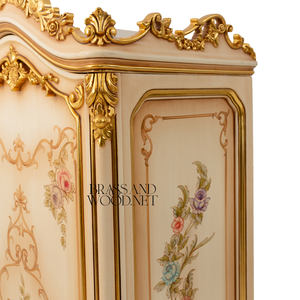 ตู้เสื้อผ้าบานเดี่ยวสไตล์ฝรั่งเศสหรูหรา สีเบจ พร้อมลวดลายดอกไม้เพ้นท์มือ ประดับด้วยทองคำเปลว สำหรับห้องนอนสไตล์พระราชวัง - Product Image 6