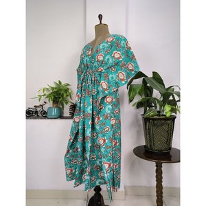Kaftán de Algodón Puro con Estampado Floral, Cubierta de Playa Cómoda para Mamá, Estilo Indio, para Trajes de Baño - Product Image 5