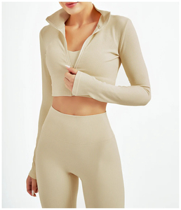 Naranja Mujeres Deportes Yoga Ropa Camisas de manga larga Cremallera Fitness Ropa de mujer al por mayor - Product Image 2