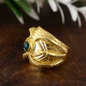 Vintage Hip Hop Boho Green Onyx Tribal <b>Ring</b> Chunky Brass <b>Ring</b> for Women 18k Gold Plated Vintage <b>Statement</b> Band Wholesale OEM ODM - Product Image 4