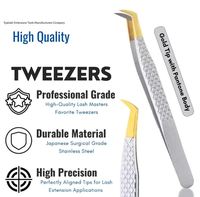 Pince à épiler professionnelle pour extensions de cils en fibre 3D de type L, couleur or et argent, pour salon et usage domestique