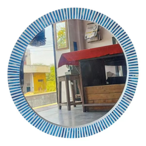 Espejo de Pared con Incrustaciones de Hueso Hecho a Mano con Marco de Madera, Recubrimiento de Resina, Base de MDF Resistente, Pieza Decorativa Étnica y Elegante para Bodas - Product Image 1