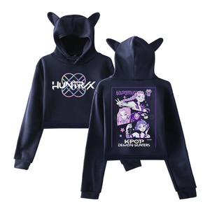 Hot Movie Print Cat Ears manga larga Crop Tops niñas moda Sudadera con capucha Harajuku Streetwear Sudadera con capucha mujeres 2025 Niñas Ropa - Product Image 5