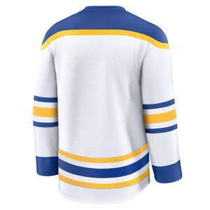 Camiseta de Hockey - Blanca con Detalles Azules/Amarillos, Logotipo Clásico de Bisonte y Espadas Cruzadas, Capa Base Cómoda para Otoño e Invierno - Product Image 4
