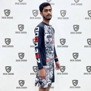 Ajustement parfait Muay Thai haute qualité manches longues BJJ Kickboxing Extensible Compression Rash Guards MMA Shorts Set - Product Image 5