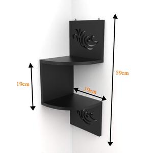 Zigzag en bois 2 niveaux support mural étagère d'angle présentoirs pour décoration murale stockage organisateur support pour la maison noir - Product Image 3