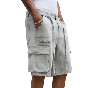 Pantalones Cortos Cargo de Mezclilla Lavada Transpirables para Hombre, Ajuste Relajado Medio, Multibolsillos, Estilo Urbano Casual, Largura hasta la Rodilla, Utilitarios, para Verano y Uso Diario - Product Image 5