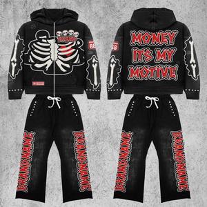 Sudadera con capucha holgada de gran tamaño y pantalones de chándal de dos tonos a juego para unisex - Product Image 4