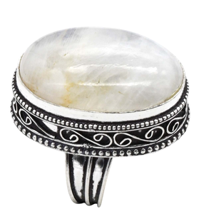 แหวนแต่งงานสีเงินธรรมชาติ925สไตล์วินเทจประดับพลอยมูนสโตนเป็นเหลี่ยมเพชรพลอยการติดตั้งขอบสำหรับงานปาร์ตี้ - Product Image 1