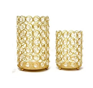 Supports votifs en métal et perles de cristal acrylique pour la décoration de mariage et de fête Bougeoir de forme ronde fabriqué à la main pour la chambre à coucher - Product Image 2