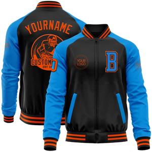 Personalizado Negro Naranja-Polvo Azul Bomber Varsity Letterman Dos Tonos Cremallera Chaqueta Cortavientos vintage Hombres Varsity Jacket - Product Image 1
