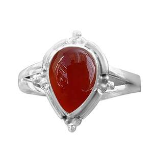 Anillo de Plata de Ley 925 de diseñador hecho a mano para mujer, joyería de plata con forma de pera cornalina roja, Idea de regalo de San Valentín - Product Image 1