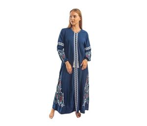 Algodón de lujo ucraniano de manga larga hasta la pantorrilla vestidos bordados mujeres elegante y moderno diseño Boho vestido mujeres Maxi vestidos - Product Image 1