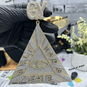 Colgante Piramidal Plateado con Incrustaciones de Diamantes de Imitación VVS Estilo Ojo que Todo lo Ve, Joyería de Moda Hip Hop de Lujo para Fiestas - Product Image 1