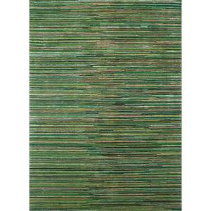 Alfombra de Lana y Viscosa Hecha a Mano Acar Green, Estilo Clásico a Rayas para el Hogar, Pasillo, Tejido Plano con Técnica Jacquard de 10 mm para Adolescentes - Product Image 1