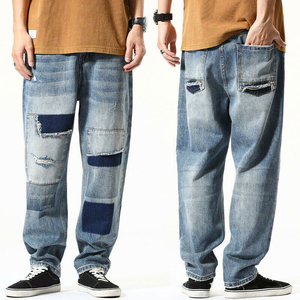 Pantalones vaqueros holgados de retazos para hombre con diseño personalizado 2025, pantalones vaqueros rasgados de pierna recta desgastados con servicio OEM - Product Image 5
