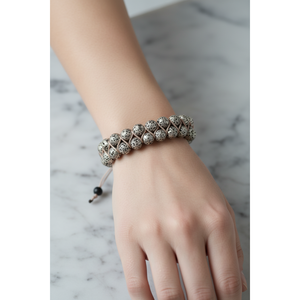 Bracciale in Pietra Lavica Grigia 8mm a Doppia Fila con Macramè e Pietre Naturali - Product Image 2