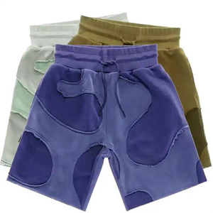 <b>Men's</b> High Street Style Acid Wash <b>Shorts</b> Custom Vintage Washed Cotton French Terry with Embroidered <b>Patch</b> Drawstring Design - Product Image 3