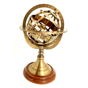 Sphère Armillaire En Laiton Antique Avec Base En Bois Décor De Bureau De Luxe Globe Céleste Pour Les Amateurs D'astrologie - Product Image 1