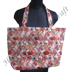 Bolso grande de lona de algodón hecho a mano para mujer, bolso de mano de lona con 2 asas, estampado, hecho a mano, para verano - Product Image 1