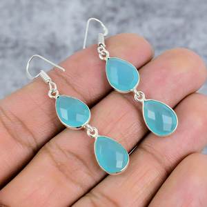 Aqua Chalcedony 925 gota de plata esterlina forma de pera piedra preciosa colgante gota de diamante estilo bohemio regalo de boda para mujer - Product Image 4