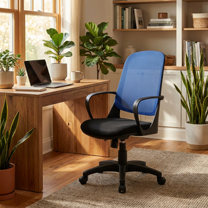 Washington Modern Ergonomic Office Chair <b>Black</b>/Blue Staff Chair Adjustable Headrest Mesh Fabric Plywood Foam PP Aluminium Home - Product Image 4