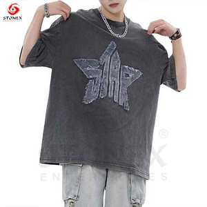 Personalizado 100% algodón peso pesado costura inversa apenado bordado parche boxy recortada camiseta hombres impreso camisetas hombres - Product Image 3