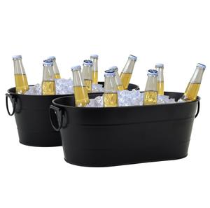 Newest Design Galvanized Ice <b>Bucket</b> With Handle Black Coated Wine Chiller Oval Ice <b>Bucket</b> for Outdoor Beer Wine & <b>Drinks</b> - Product Image 2