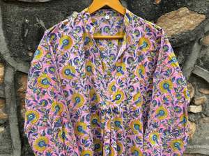 Robe longue en coton avec imprimé floral, style Boho Hippie, tenue de villégiature ethnique pour pique-nique, plage, vacances - Product Image 6