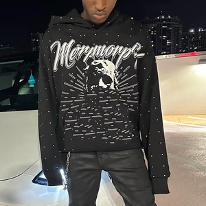 Logo personnalisé recadrée strass pull hommes poids lourd fonctionnel à capuche fabricant vente en gros Streetwear sweats à capuche unisexe - Product Image 4