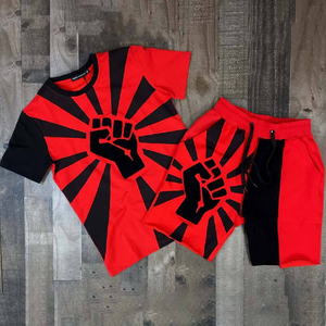 Conjunto de Verano de Dos Piezas Personalizable para Hombre, Camiseta y Pantalones Cortos, Estilo Deportivo, Color Negro y Azul, Transpirable, Ropa Urbana - Product Image 3