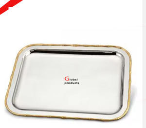 Bandeja de servicio de acero inoxidable de metal con acabado plateado de aspecto moderno para restaurante y bar de hotel - Product Image 5