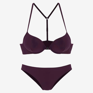 Ensemble bikini deux pièces violet pour femme, avec soutien-gorge push-up croisé à nouer et bas hipster, en Spandex et Nylon - Product Image 1